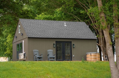 Jewett Cabin | Charming Lakefront Farm Cabin: Sleeps 4, Ofuro Tub, Lake-Facing Deck, King Bed!