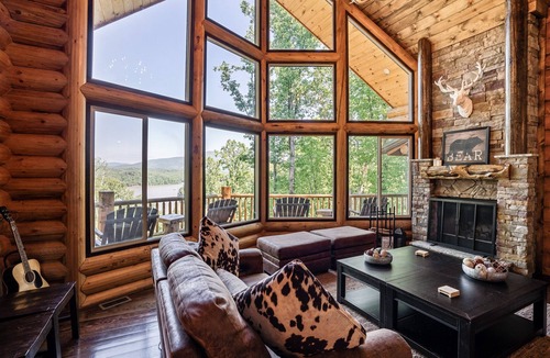 The Arbor Cabin | Lake Front Log Cabin with Double Decker Dock&Mtn. Views