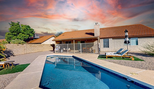 Charming & sunlit villa with private pool, patio, & firepit - near golf & trails