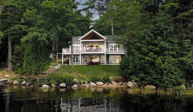 Elegant lakefront home near Bar Harbor & Acadia with modern kitchen, lake views