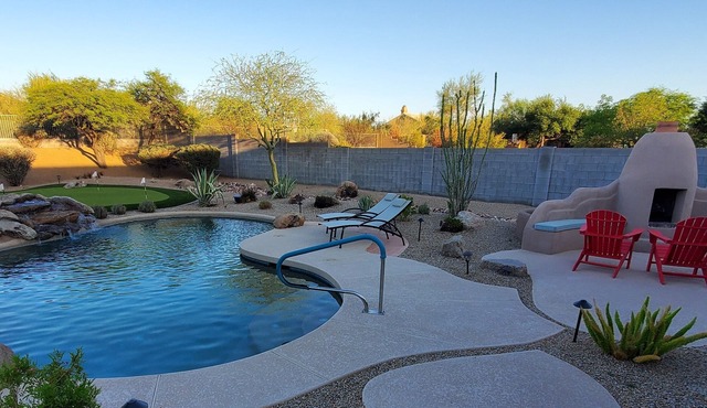 Heated Pool, Putting Green, Fireplace, Game Room in Cave Creek