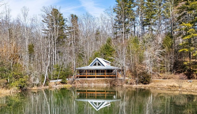 Luxe Pond-Front Cabin w/Fire Pit + Biltmore Pass | Pet-Friendly Escape