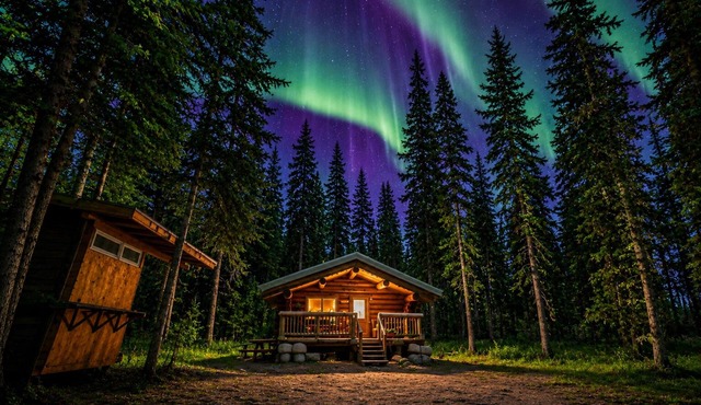 Private Aurora Log Cabin in Fairbanks Northern Lights Views